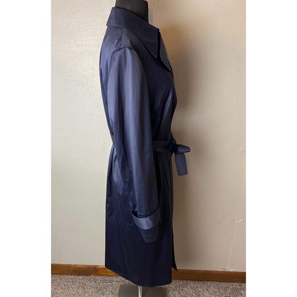 THEORY SILK TRENCH Coat Midnight Blue Sz Large NWT Elegant Designer Classic Fit - Picture 4 of 12